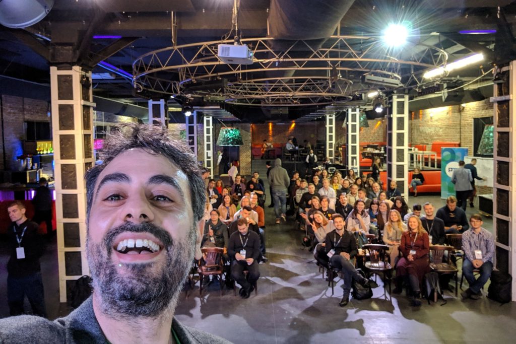 Jock Busuttil takes a selfie with his audience before his talk "Good Product Management" at ProductCamp L'viv 2018 (Photo by Jock Busuttil / Product People Limited)