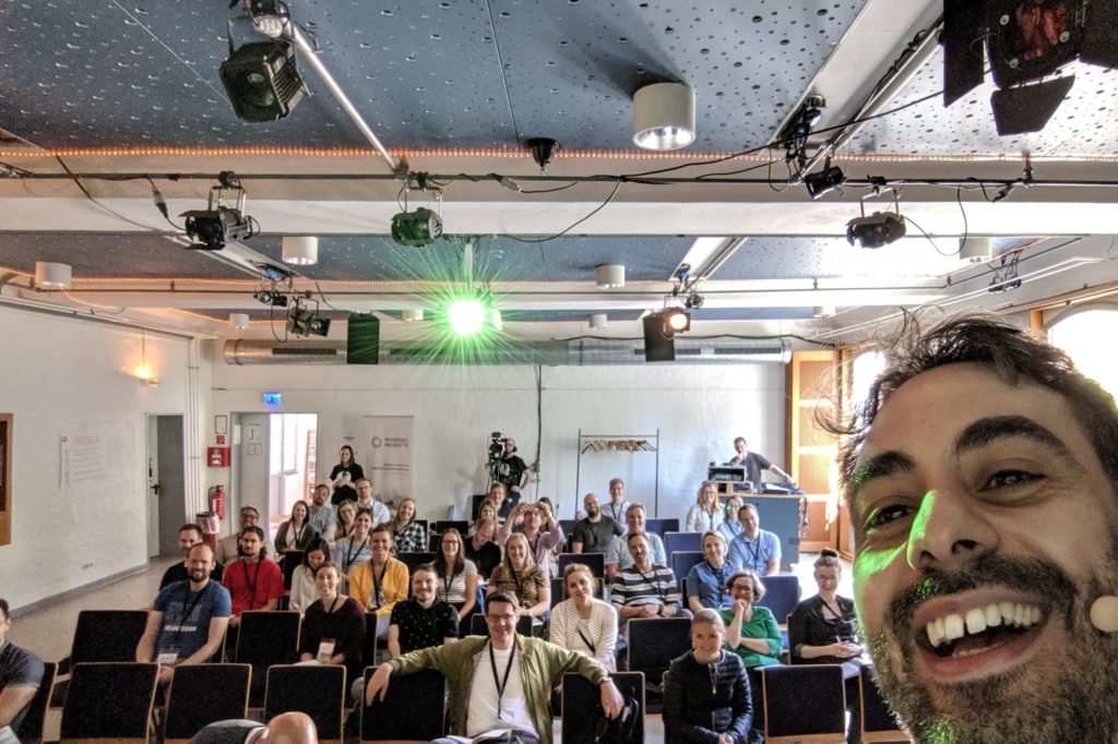 Jock Busuttil takes a selfie with his audience before his talk "What do product managers do?" at Working Products 2019 (Photo by Jock Busuttil / Product People Limited)